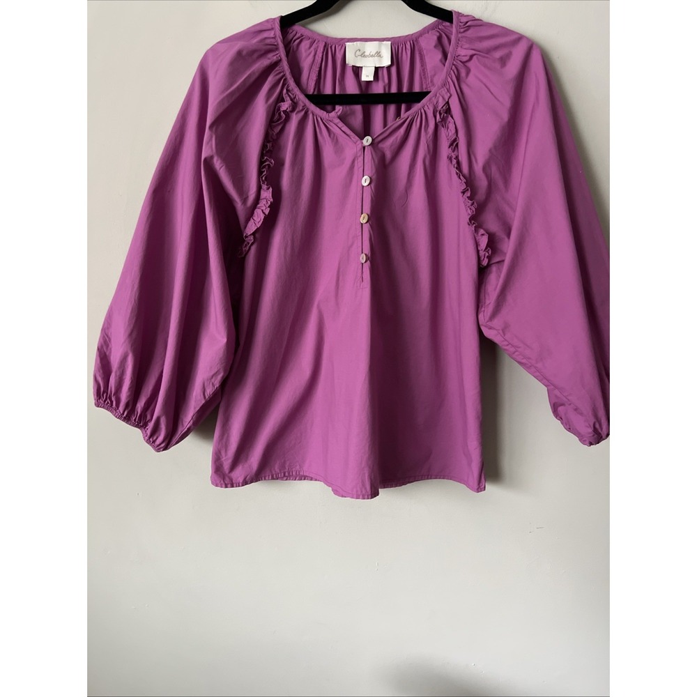 Anthropologie Cleobella Antonia Peasant Top Pink Purple Balloon Sleeve Ruffle M